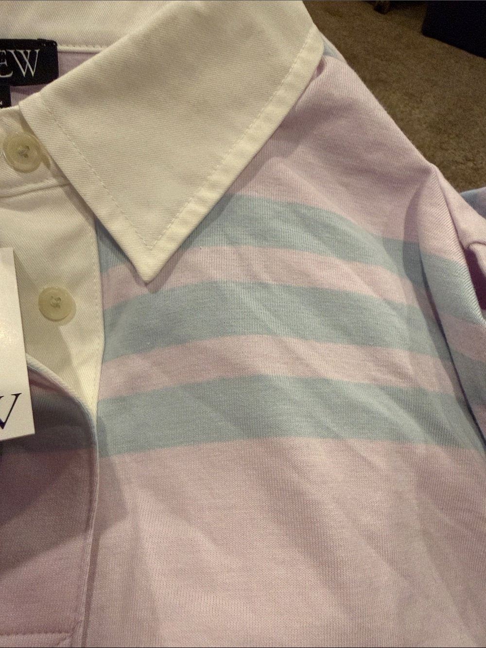 J. Crew Long-Sleeve Rugby Polo in Light purple with Aqua Stripes - Picture 3 of 3